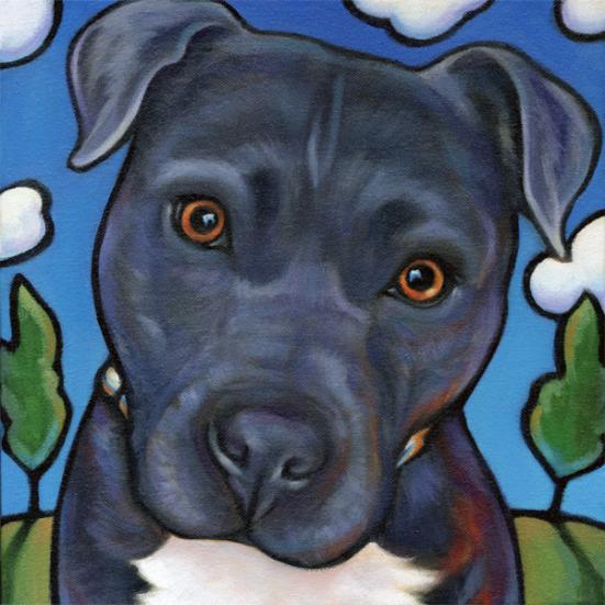 Pittie Pet Portrait of Carl, rescued Pitbull from O fallon Illinois, by Marna Schindler